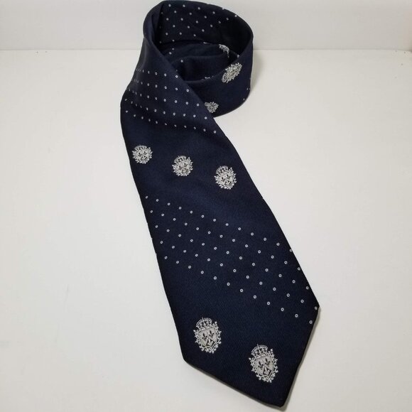 Vintage Excello Tiffany Collection crest embroidery tie navy 4.25" wide 55" long - Picture 7 of 8